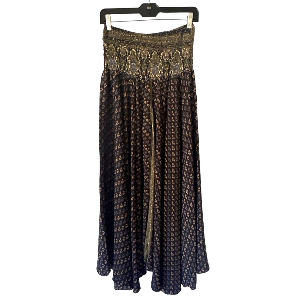 Karma Highway Palazzo Pants in Black Floral Print One Size Retro Smocked